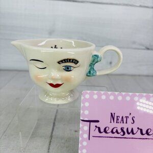 Baileys Irish Cream WINKING FACE YUM Bow Tie Blue Eye Ceramic Footed Creamer